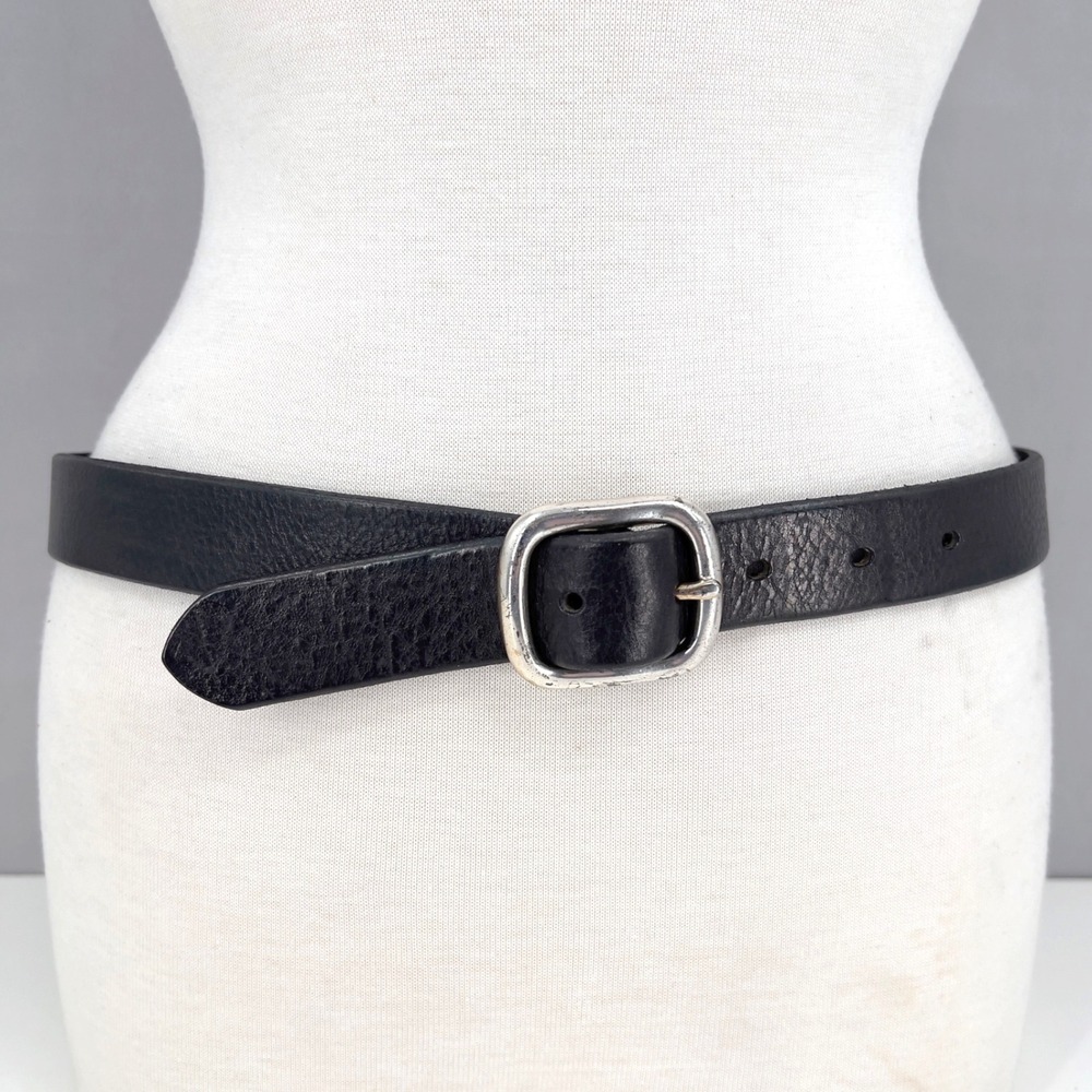Women's M Thick Black Leather Belt Solid Brass Buckle Rugged Moto Vintage 90s